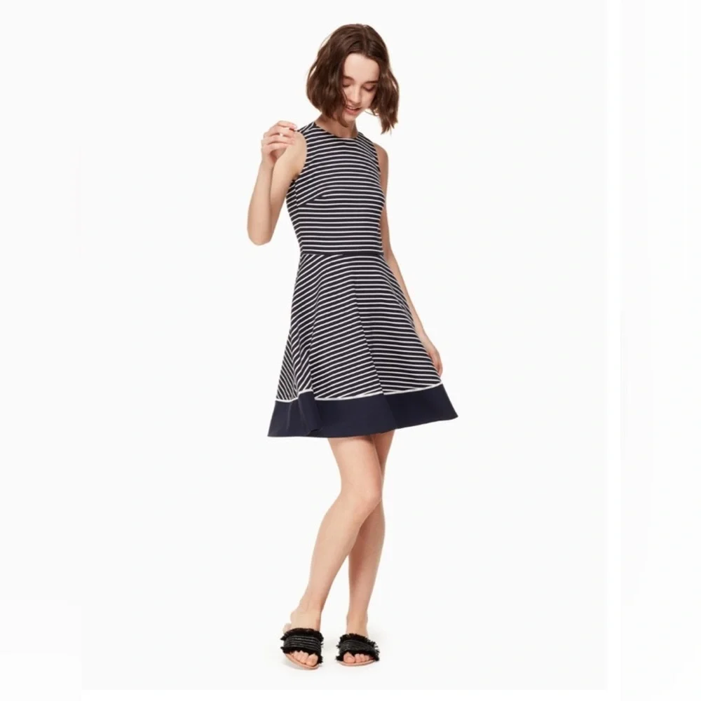 Kate Spade‎ Broome Street Stripe Ponte Fit and Flare Navy and White Dress Sz:6